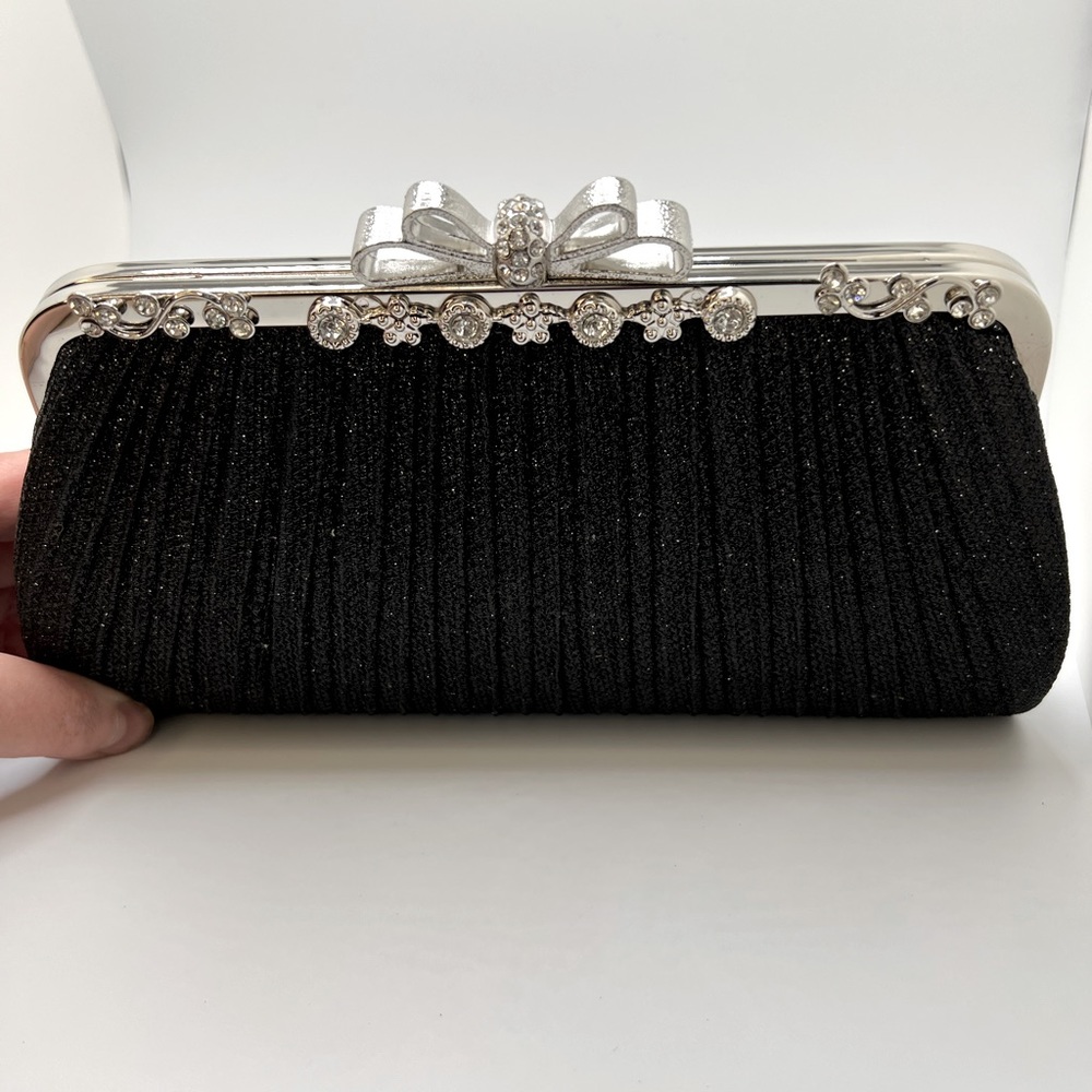 Black Metal Fabric Glitter Evening Clutch Bag - Picture 10 of 16